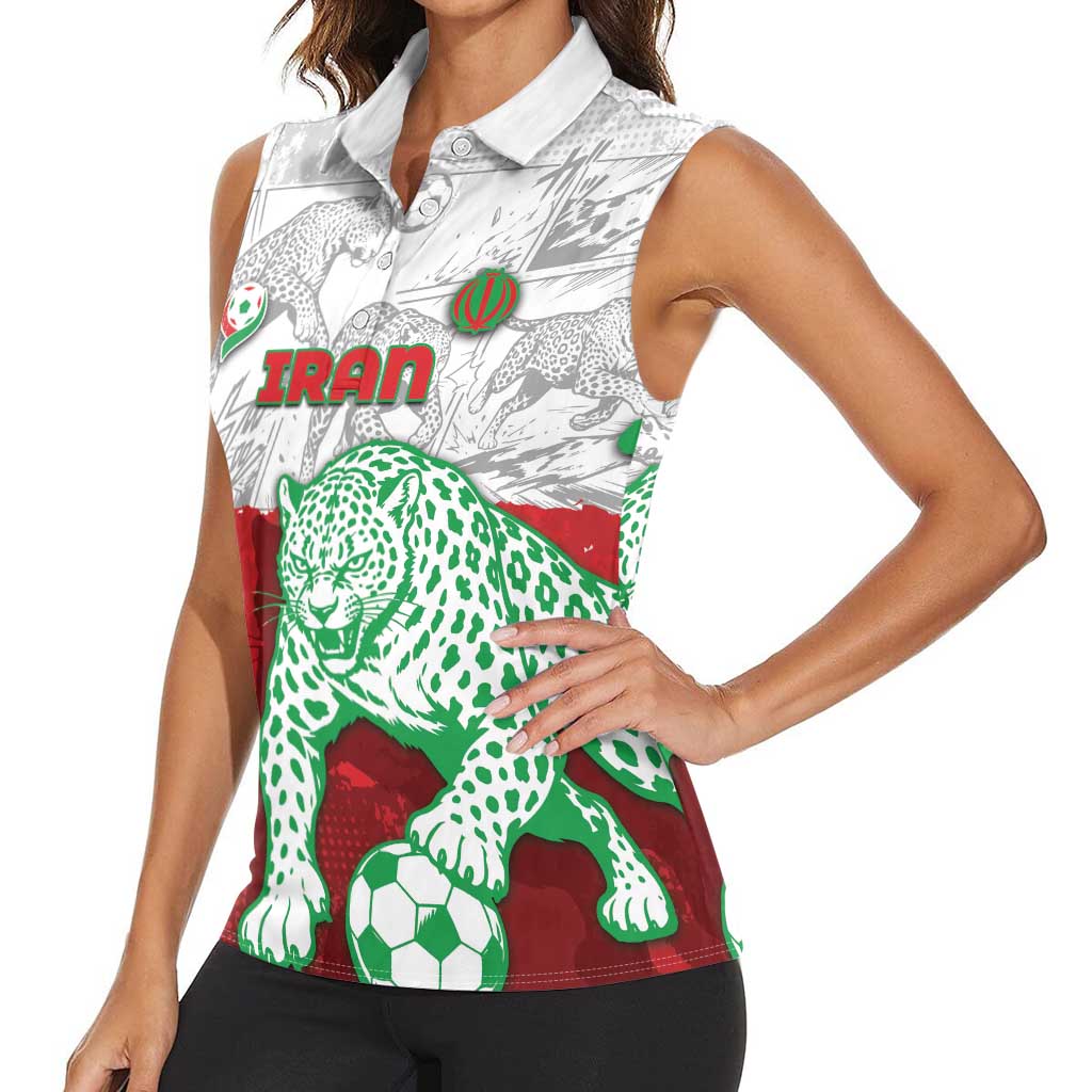 Custom Iran Football Women Sleeveless Polo Shirt Leopard Comic Manga Art Style