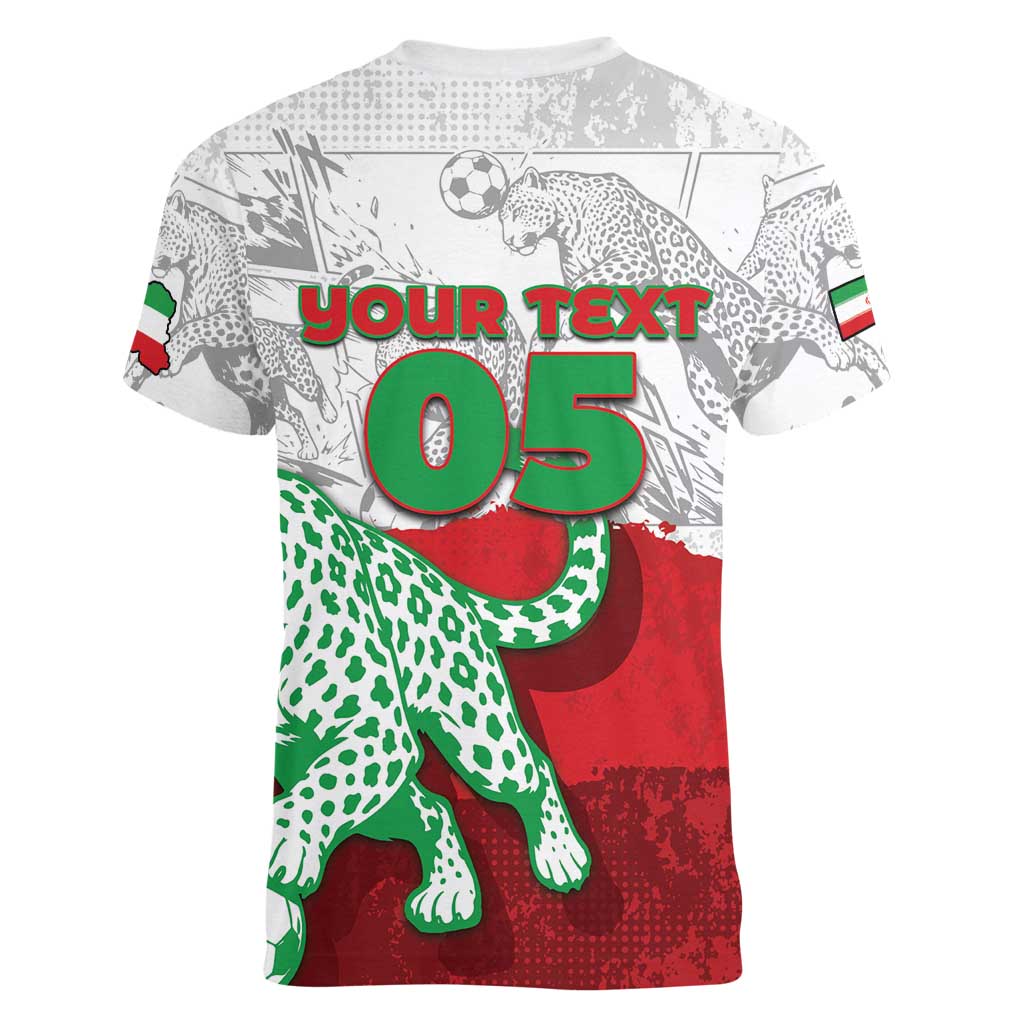 Custom Iran Football Women V-Neck T-Shirt Leopard Comic Manga Art Style