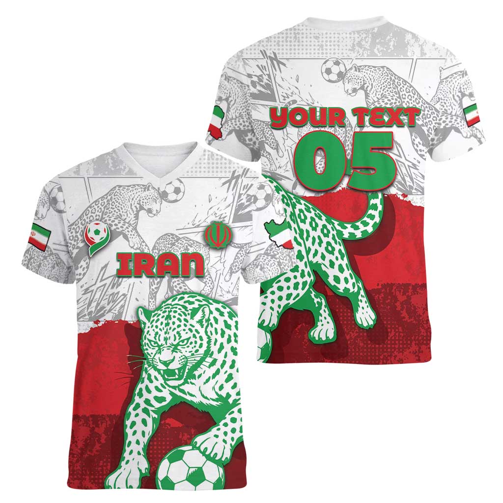 Custom Iran Football Women V-Neck T-Shirt Leopard Comic Manga Art Style