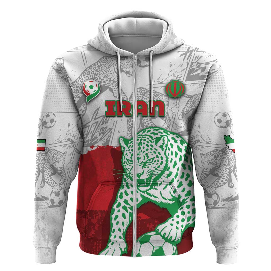 Custom Iran Football Zip Hoodie Leopard Comic Manga Art Style