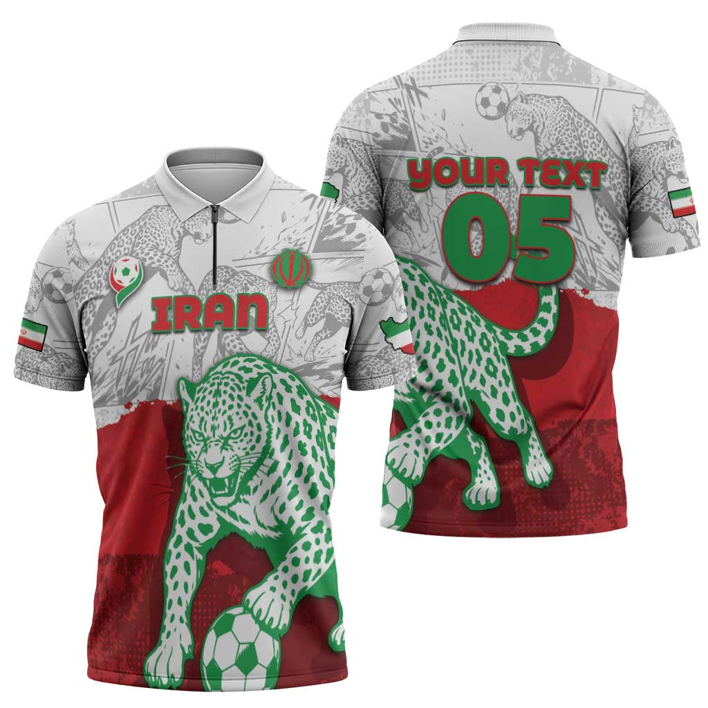 Custom Iran Football Zipper Polo Shirt Leopard Comic Manga Art Style