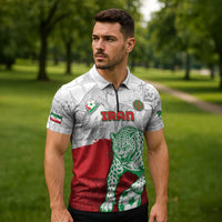 Custom Iran Football Zipper Polo Shirt Leopard Comic Manga Art Style