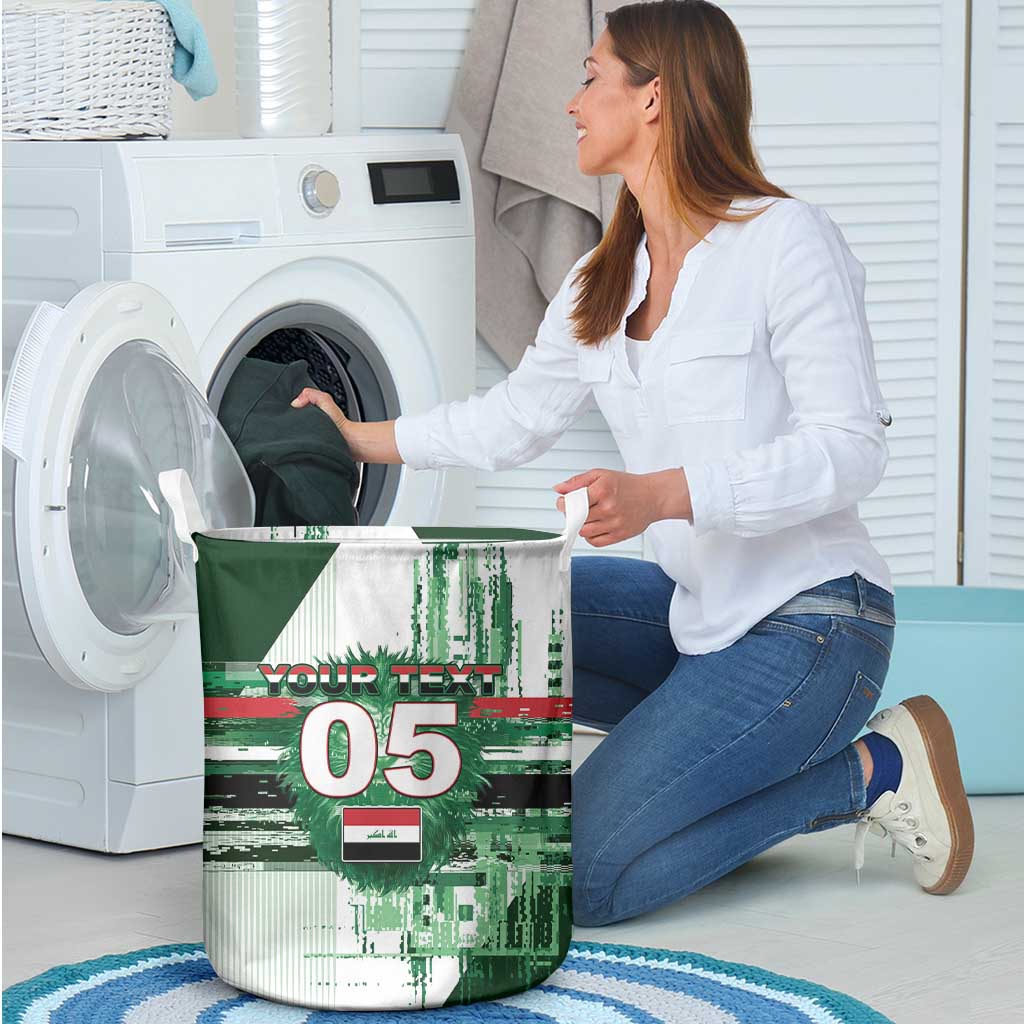Custom Iraq Football Laundry Basket Modern Glitch Art Style Lion Symbolism