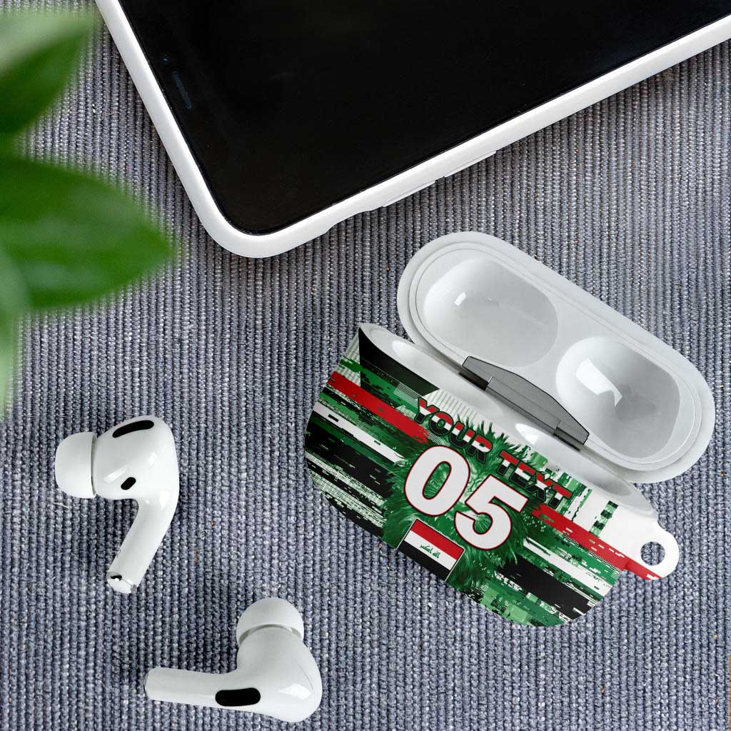 Custom Iraq Football AirPods Case Modern Glitch Art Style Lion Symbolism