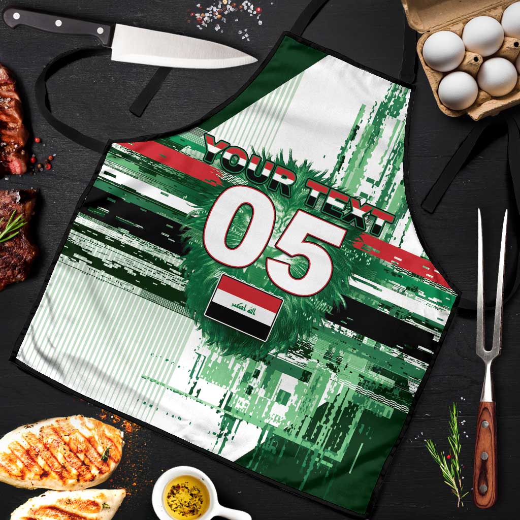 Custom Iraq Football Apron Modern Glitch Art Style Lion Symbolism