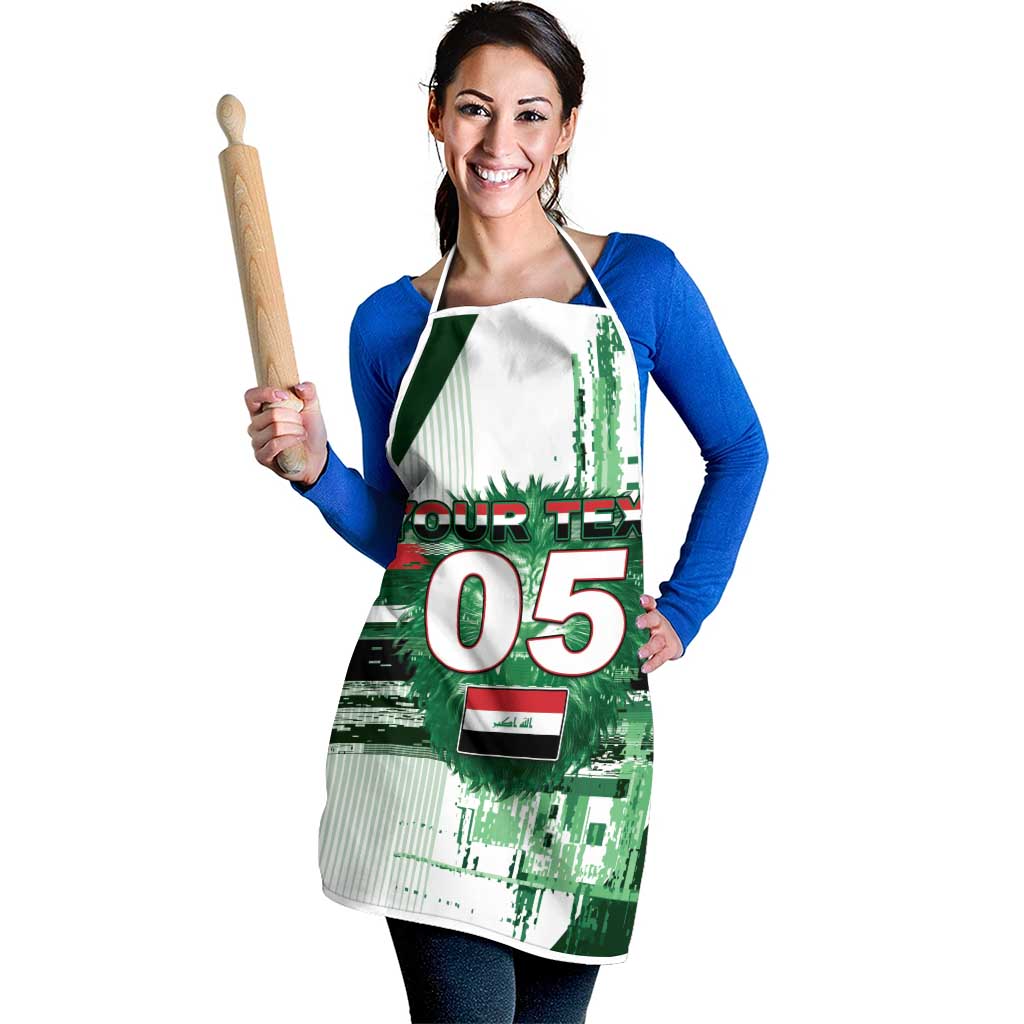 Custom Iraq Football Apron Modern Glitch Art Style Lion Symbolism