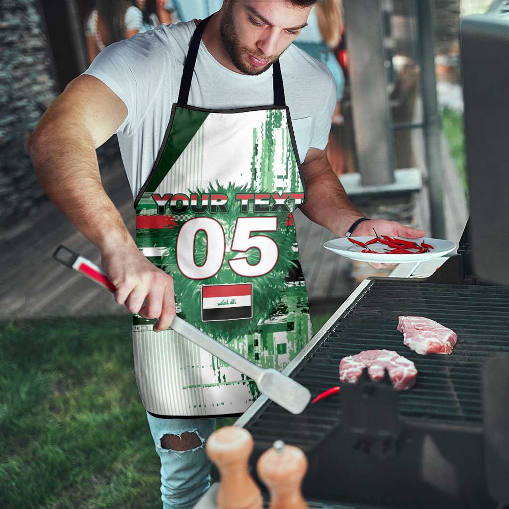 Custom Iraq Football Apron Modern Glitch Art Style Lion Symbolism