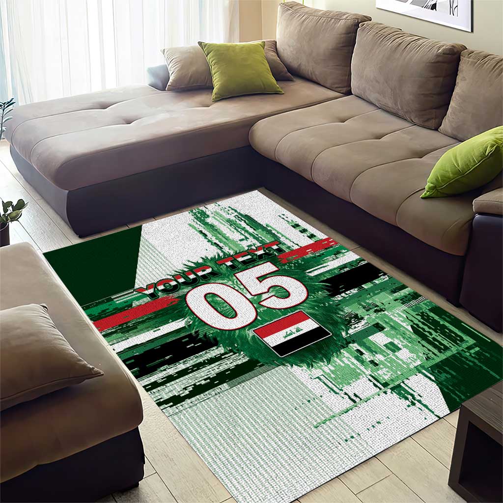 Custom Iraq Football Area Rug Modern Glitch Art Style Lion Symbolism