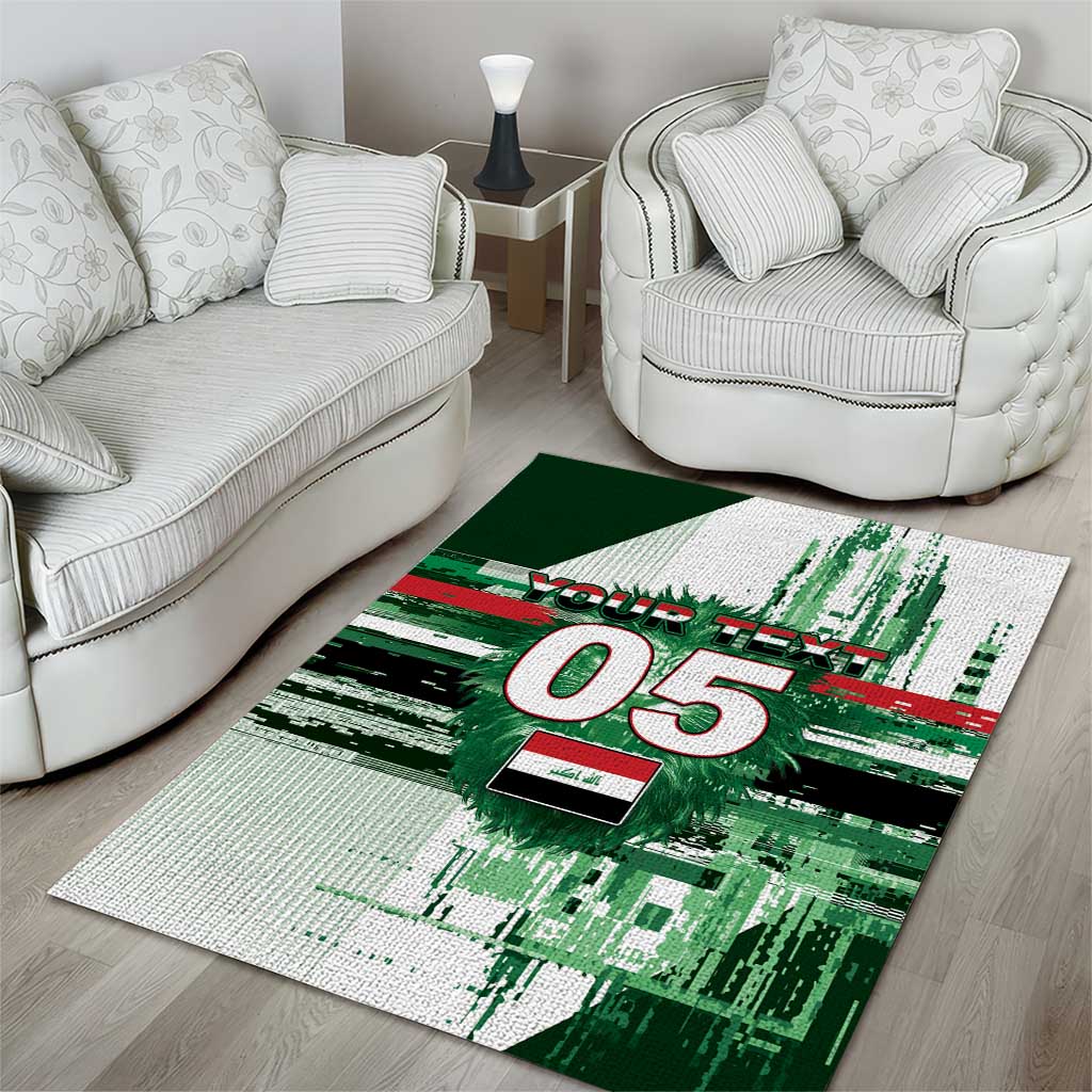 Custom Iraq Football Area Rug Modern Glitch Art Style Lion Symbolism