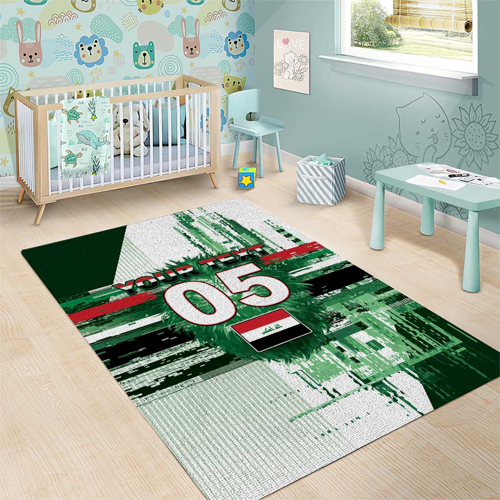 Custom Iraq Football Area Rug Modern Glitch Art Style Lion Symbolism