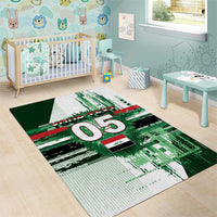 Custom Iraq Football Area Rug Modern Glitch Art Style Lion Symbolism
