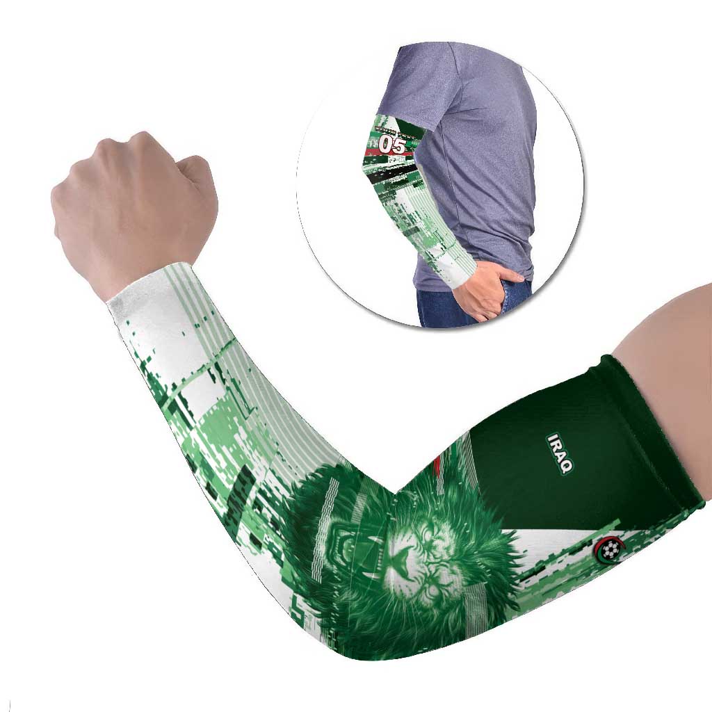 Custom Iraq Football Arm Sleeves Modern Glitch Art Style Lion Symbolism