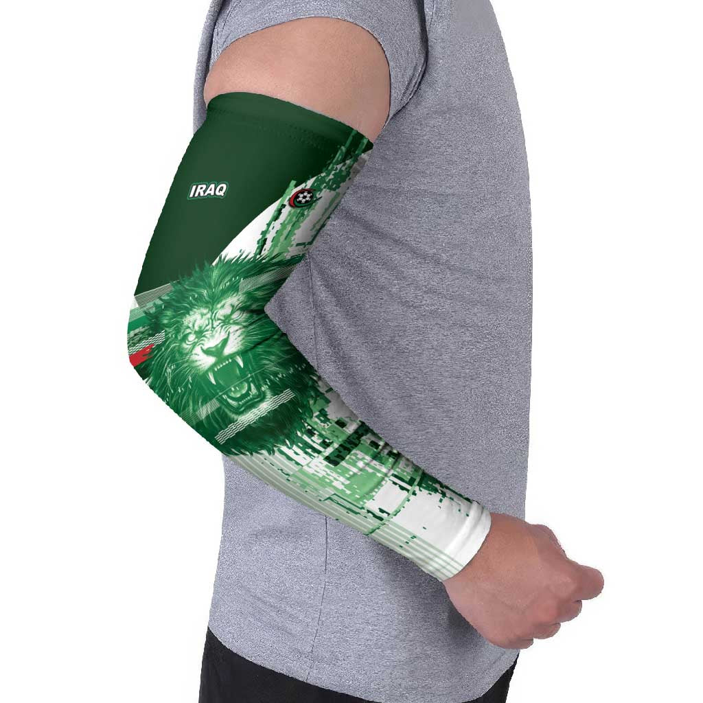 Custom Iraq Football Arm Sleeves Modern Glitch Art Style Lion Symbolism