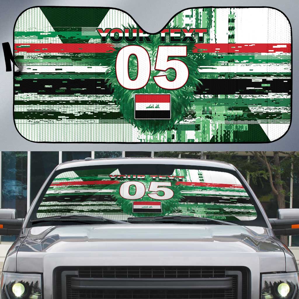 Custom Iraq Football Auto Sun Shade Modern Glitch Art Style Lion Symbolism