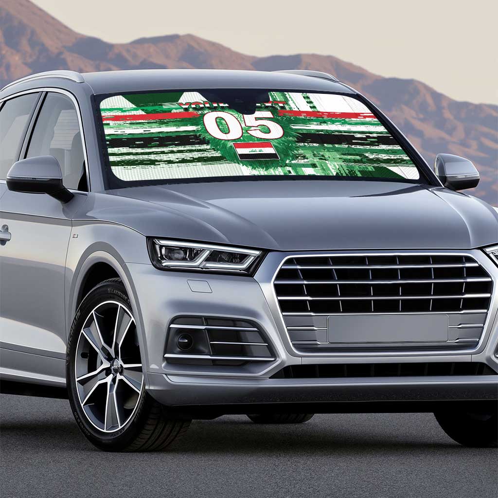 Custom Iraq Football Auto Sun Shade Modern Glitch Art Style Lion Symbolism