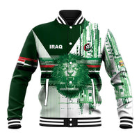 Custom Iraq Football Baseball Jacket Modern Glitch Art Style Lion Symbolism