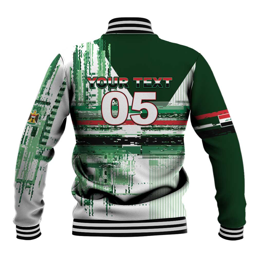 Custom Iraq Football Baseball Jacket Modern Glitch Art Style Lion Symbolism