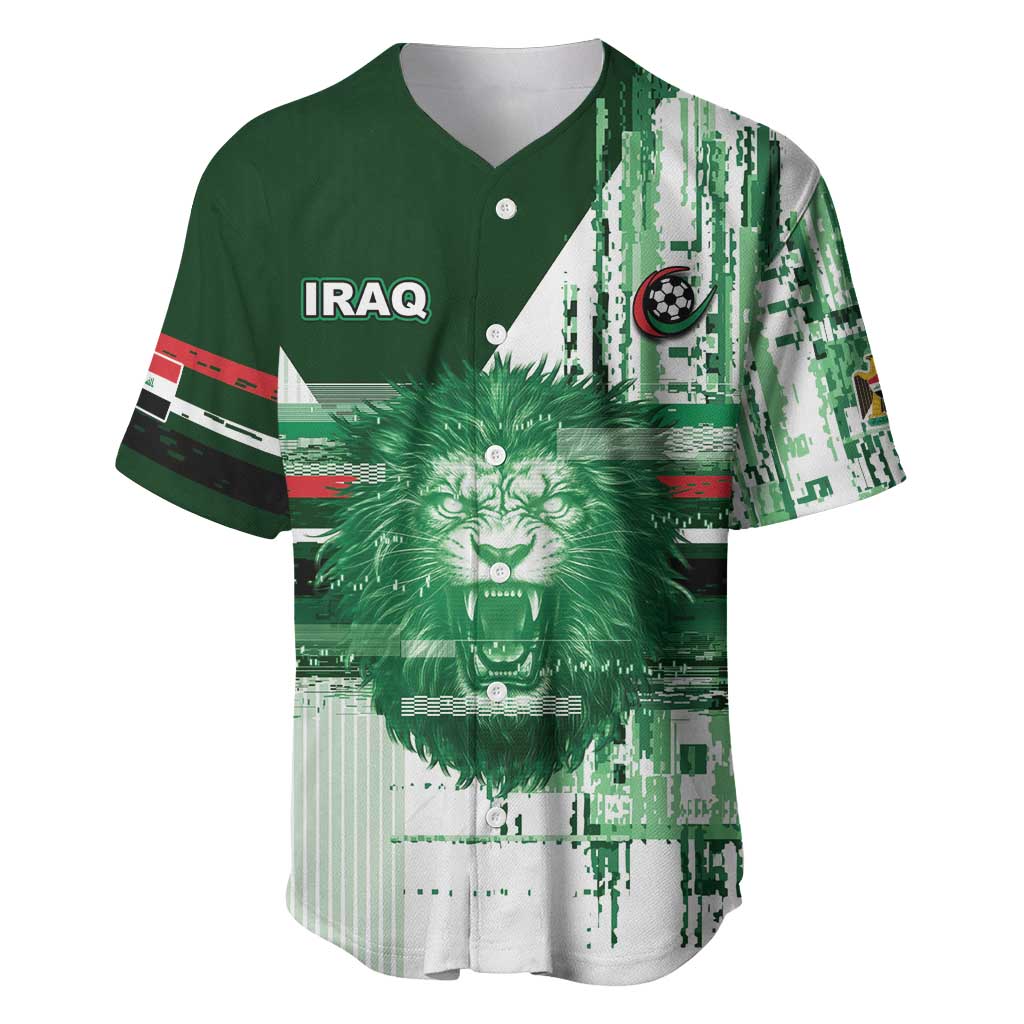 Custom Iraq Football Baseball Jersey Modern Glitch Art Style Lion Symbolism