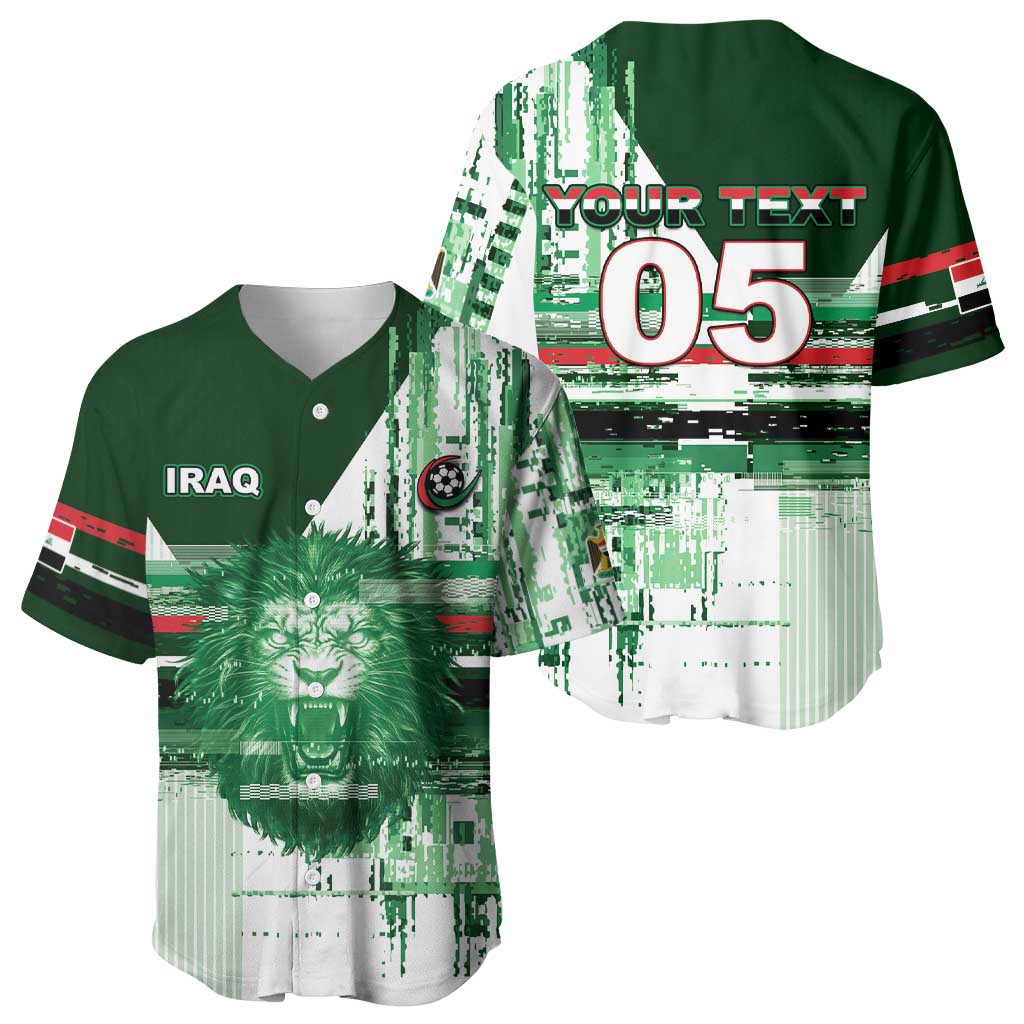 Custom Iraq Football Baseball Jersey Modern Glitch Art Style Lion Symbolism