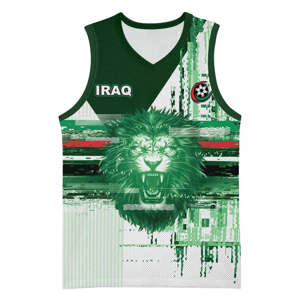 Custom Iraq Football Basketball Jersey Modern Glitch Art Style Lion Symbolism