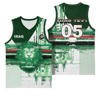 Custom Iraq Football Basketball Jersey Modern Glitch Art Style Lion Symbolism