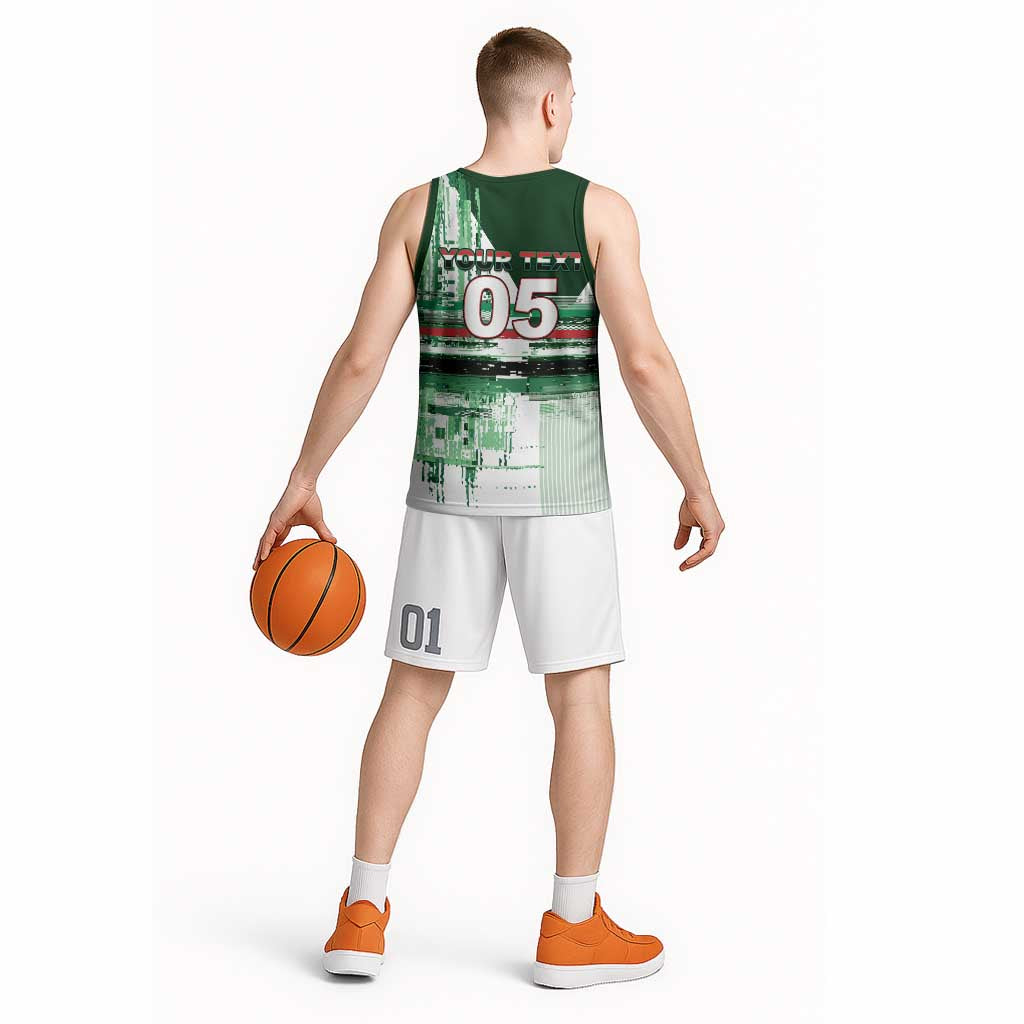 Custom Iraq Football Basketball Jersey Modern Glitch Art Style Lion Symbolism