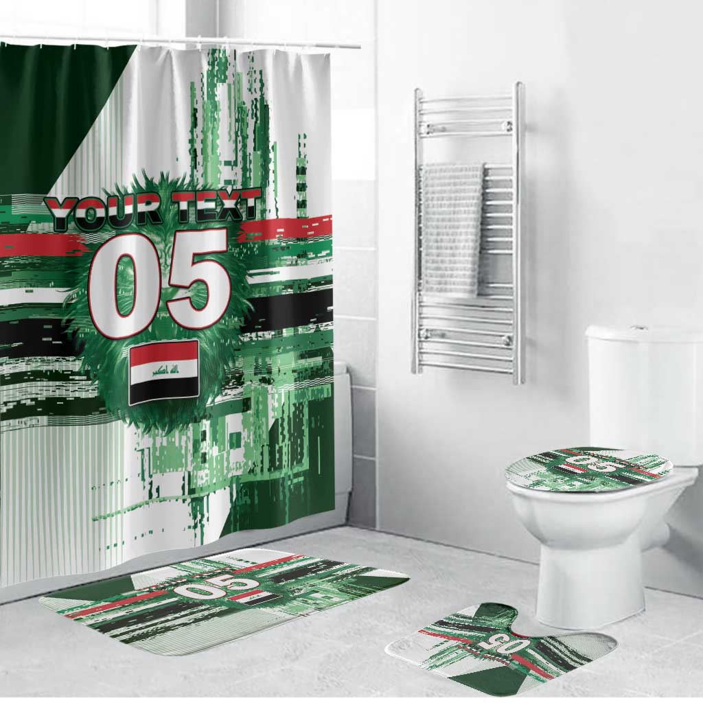 Custom Iraq Football Bathroom Set Modern Glitch Art Style Lion Symbolism