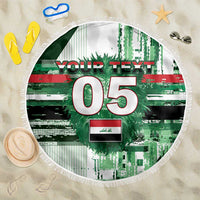 Custom Iraq Football Beach Blanket Modern Glitch Art Style Lion Symbolism