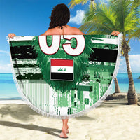 Custom Iraq Football Beach Blanket Modern Glitch Art Style Lion Symbolism