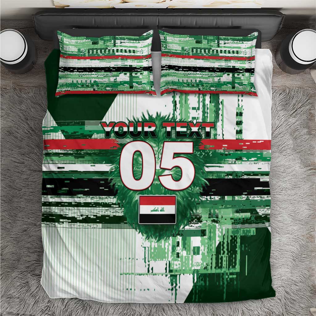 Custom Iraq Football Bedding Set Modern Glitch Art Style Lion Symbolism