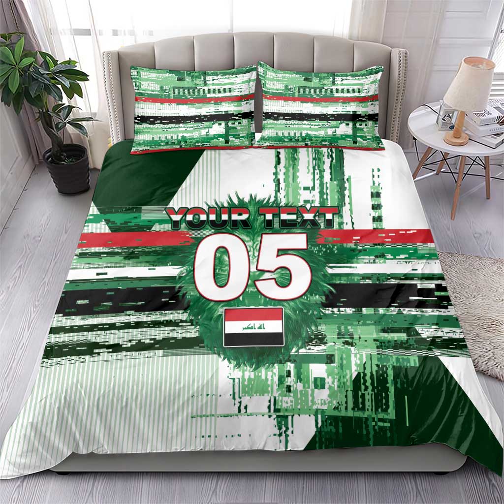 Custom Iraq Football Bedding Set Modern Glitch Art Style Lion Symbolism