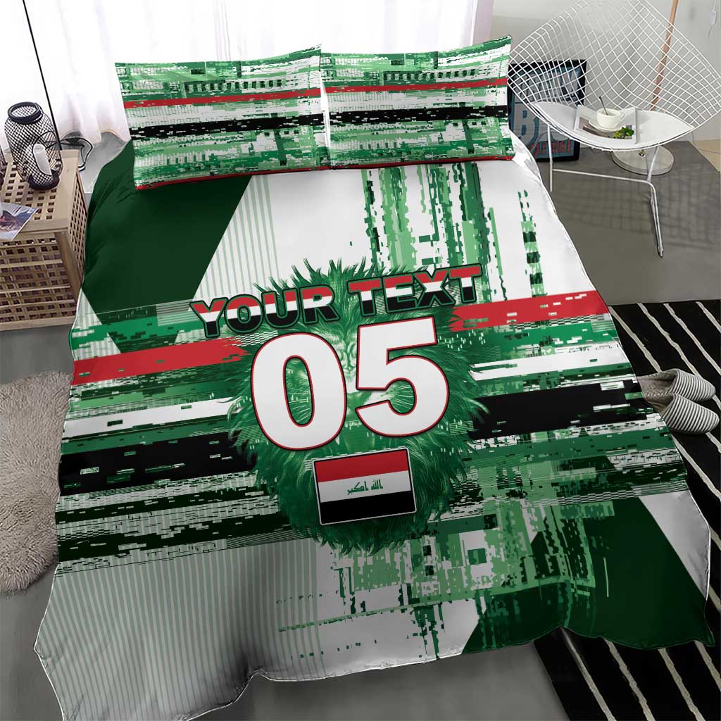 Custom Iraq Football Bedding Set Modern Glitch Art Style Lion Symbolism