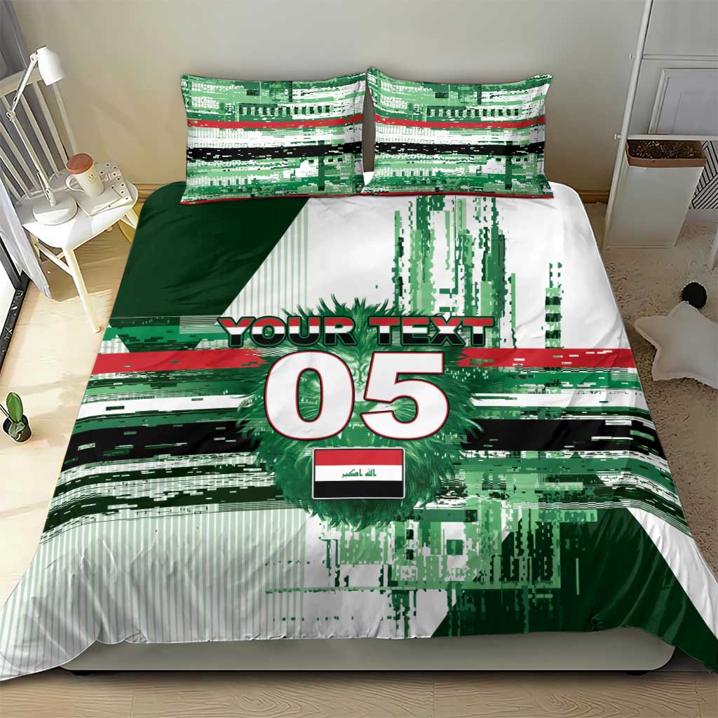 Custom Iraq Football Bedding Set Modern Glitch Art Style Lion Symbolism