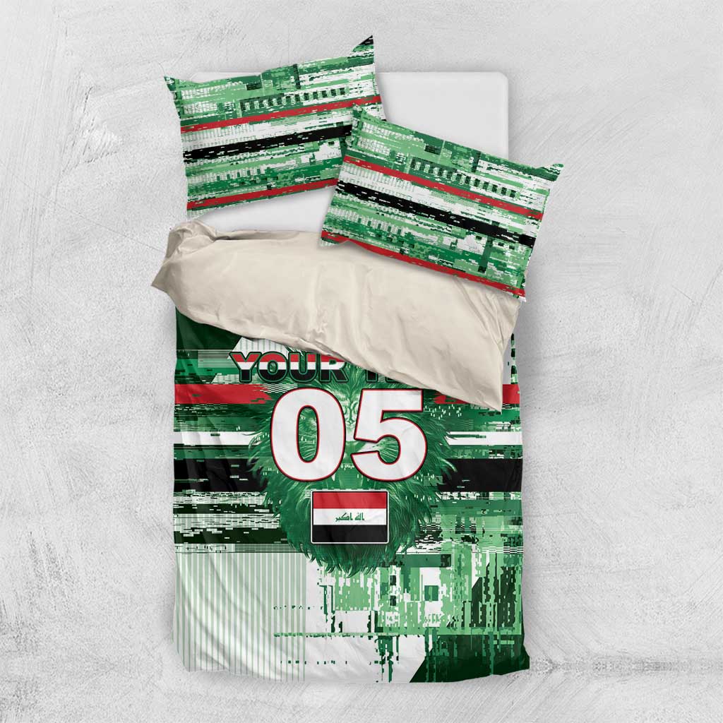 Custom Iraq Football Bedding Set Modern Glitch Art Style Lion Symbolism