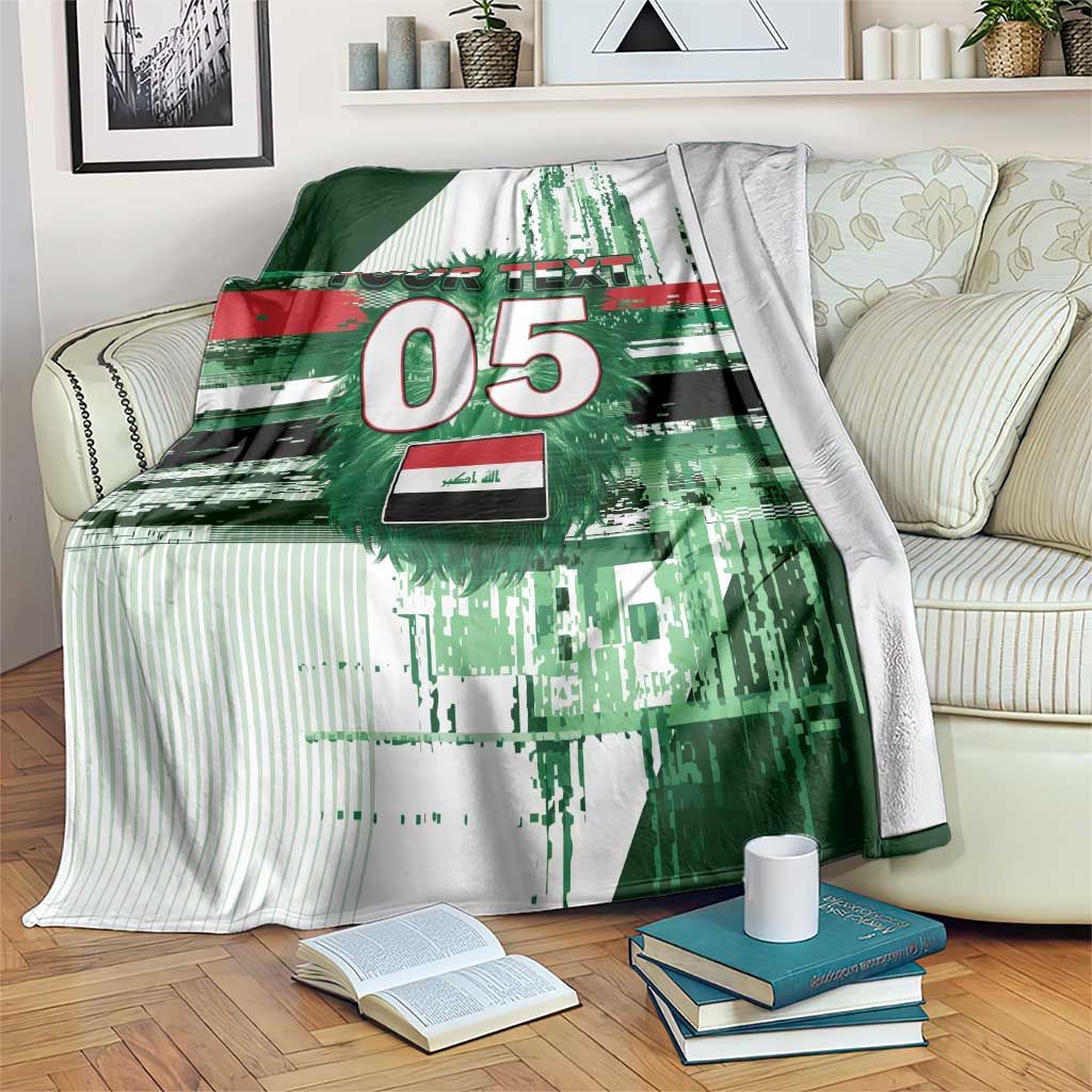 Custom Iraq Football Blanket Modern Glitch Art Style Lion Symbolism