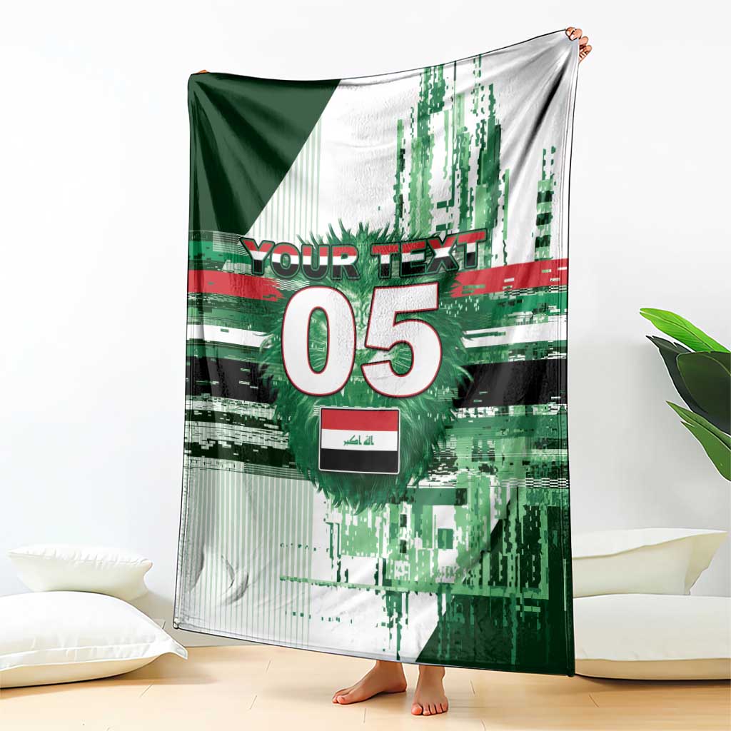 Custom Iraq Football Blanket Modern Glitch Art Style Lion Symbolism