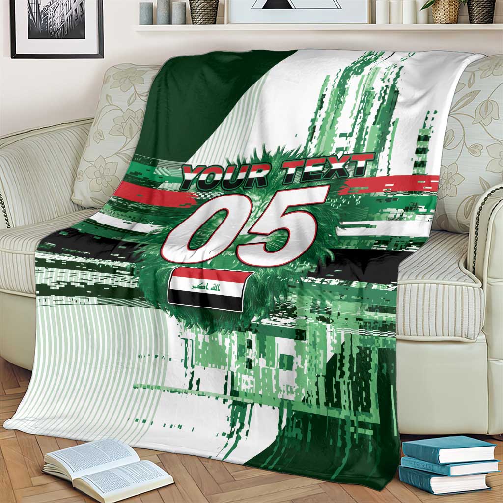 Custom Iraq Football Blanket Modern Glitch Art Style Lion Symbolism