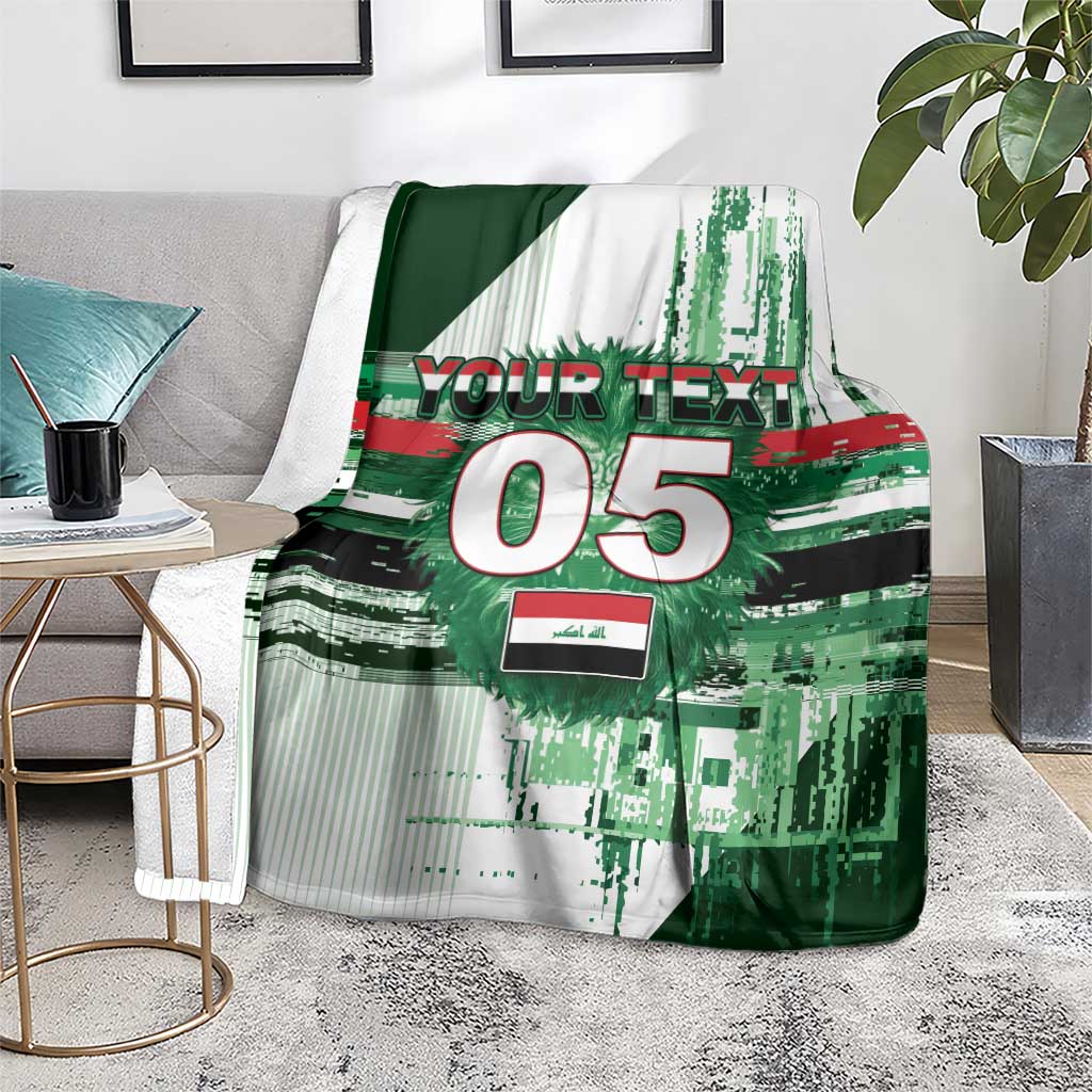 Custom Iraq Football Blanket Modern Glitch Art Style Lion Symbolism