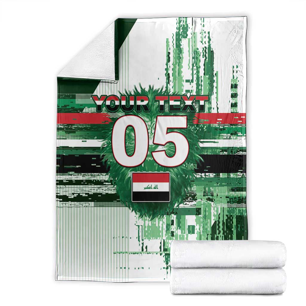 Custom Iraq Football Blanket Modern Glitch Art Style Lion Symbolism