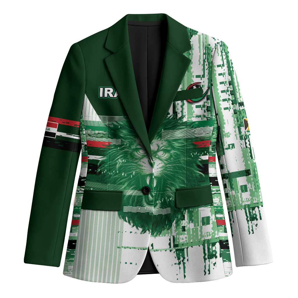 Custom Iraq Football Blazer Modern Glitch Art Style Lion Symbolism