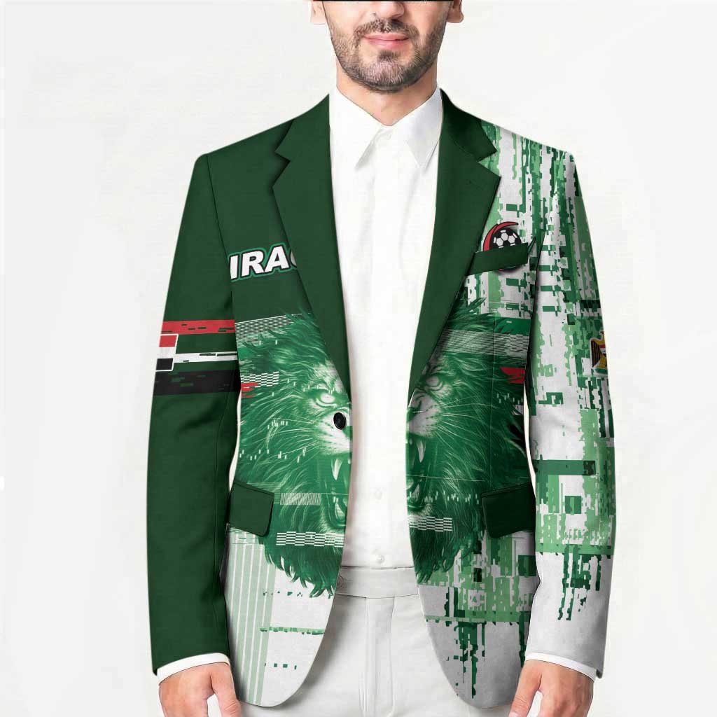 Custom Iraq Football Blazer Modern Glitch Art Style Lion Symbolism