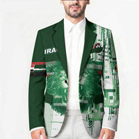 Custom Iraq Football Blazer Modern Glitch Art Style Lion Symbolism
