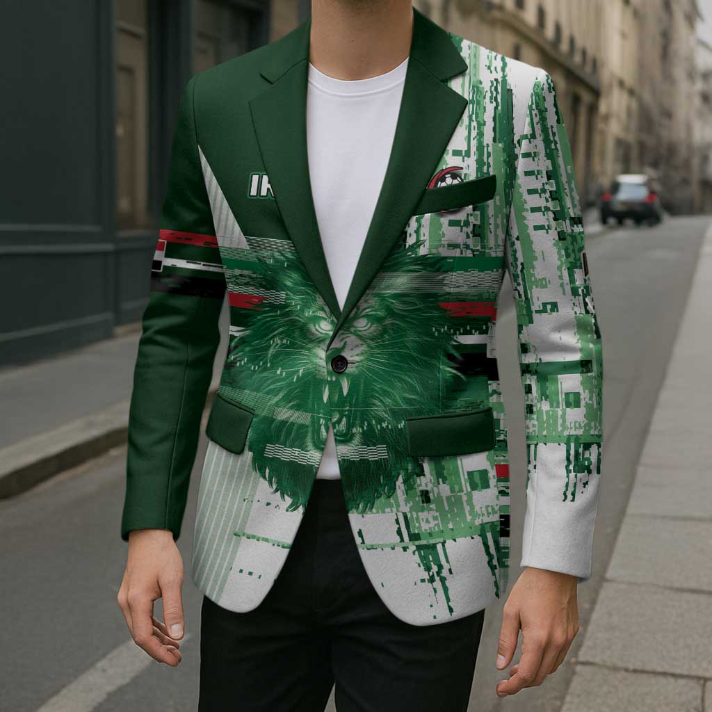 Custom Iraq Football Blazer Modern Glitch Art Style Lion Symbolism