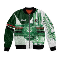 Custom Iraq Football Bomber Jacket Modern Glitch Art Style Lion Symbolism