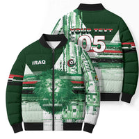 Custom Iraq Football Bomber Puffer Jacket Modern Glitch Art Style Lion Symbolism