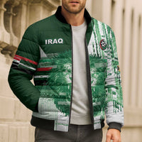 Custom Iraq Football Bomber Puffer Jacket Modern Glitch Art Style Lion Symbolism
