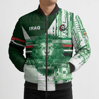 Custom Iraq Football Bomber Puffer Jacket Modern Glitch Art Style Lion Symbolism