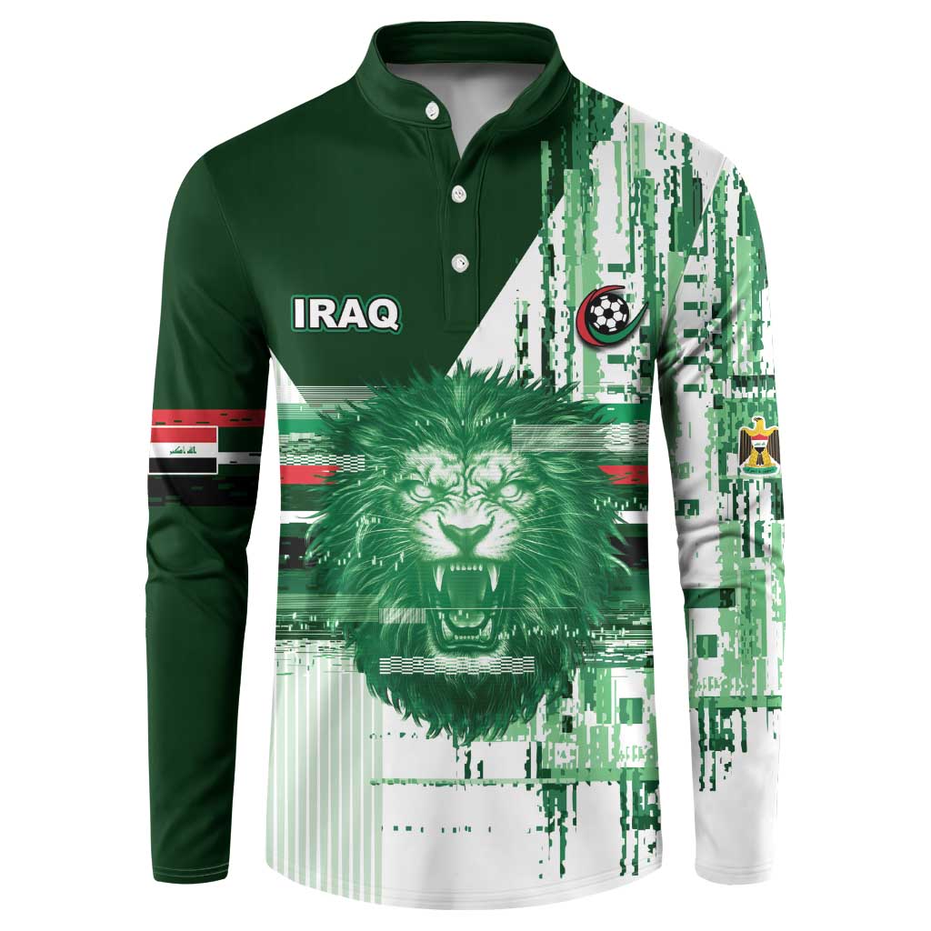 Custom Iraq Football Button Sweatshirt Modern Glitch Art Style Lion Symbolism