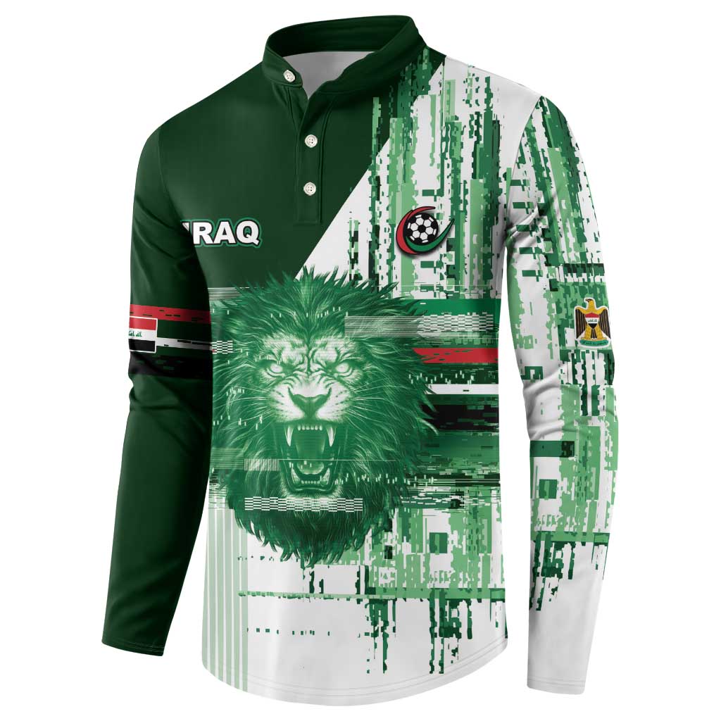 Custom Iraq Football Button Sweatshirt Modern Glitch Art Style Lion Symbolism