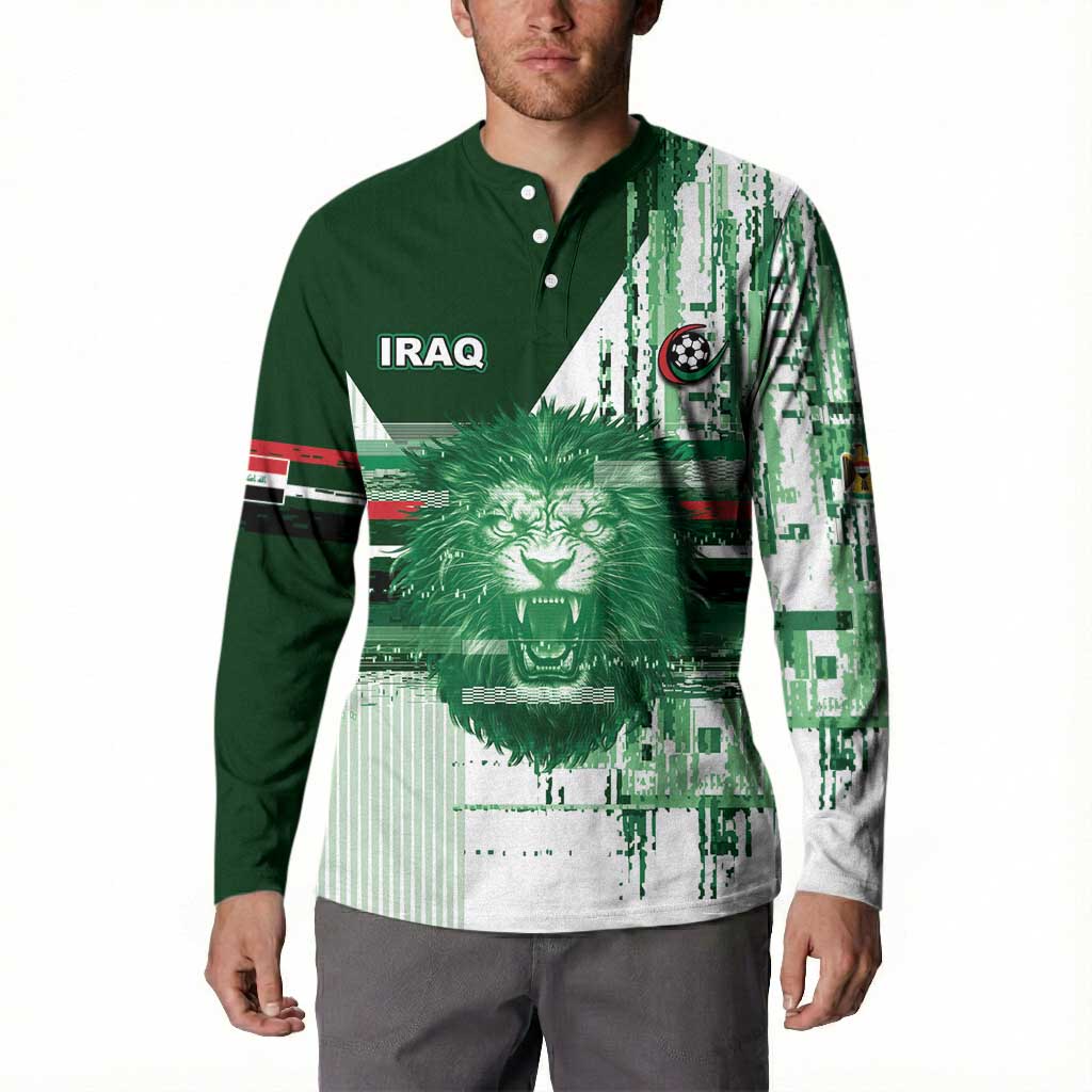 Custom Iraq Football Button Sweatshirt Modern Glitch Art Style Lion Symbolism